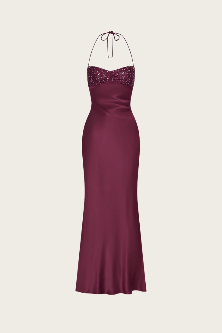Sexy Mermaid Halter Burgundy With Beaded Inspo Formal Party Gowns Long Prom Dresses AB1745