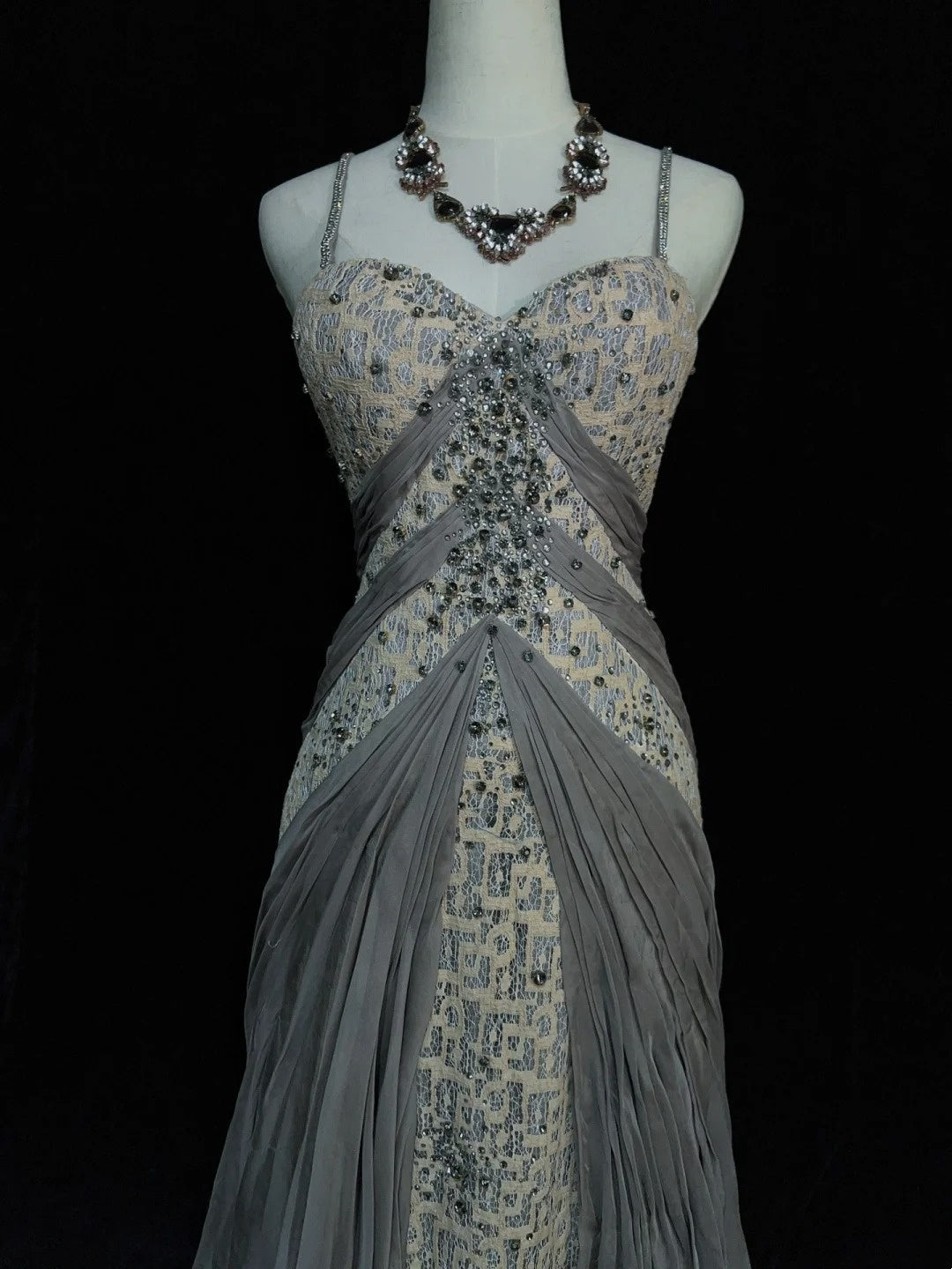 Vintage Prom Dresses Inspo Mermaid Spaghetti Strap Grey Lace 90s With Lace Sequined Formal Gowns N3348
