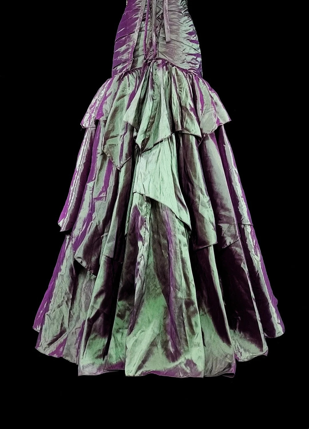 Vintage Mermaid Sweetheart Purple Taffeta 70s With Ruffles Long Prom Gown Party Wear Dresses N1846