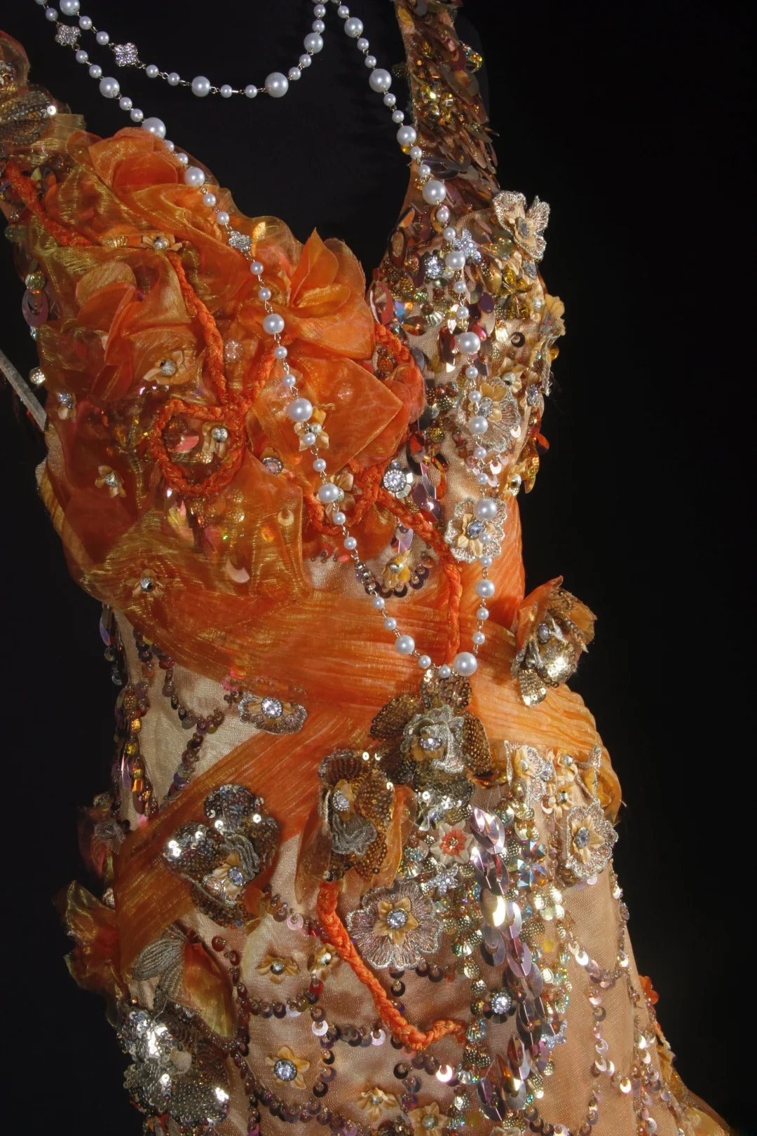 Vintage Prom Dresses 90s Formal Mermaid V Neck Orange Tiered With Beadings Long Party Gowns Prom Dresses AS036