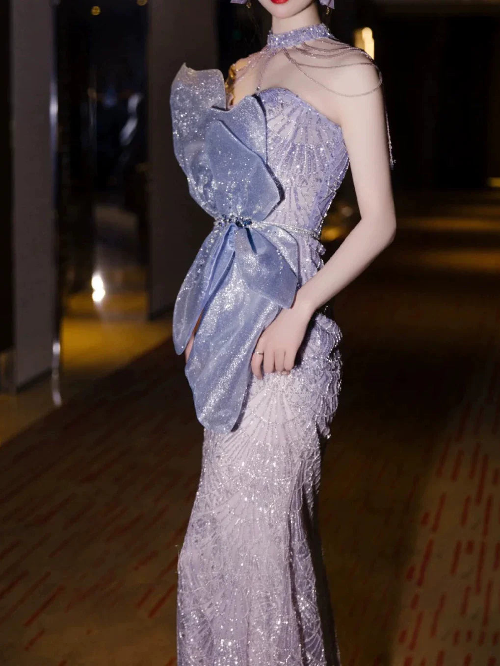 Modest Mermaid Strapless Sleeveless Sequins Prom Dresses Inspiration Long Party Evening Dress 21st Birthday Outfits AB2286