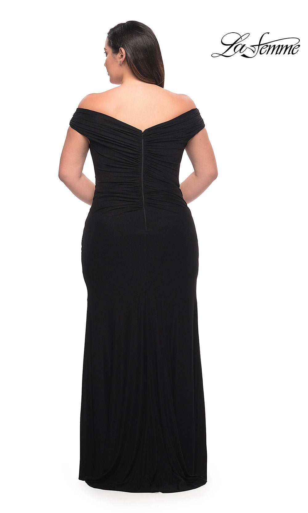 La Femme Off-the-Shoulder Long Plus-Size Gown