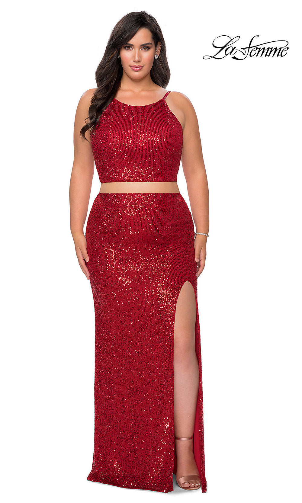 Plus-Size Two-Piece Sequin La Femme Prom Dress