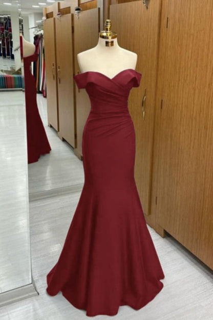 Navy Blue Off-the-shoulder Sweetheart Short Sleeves Long Mermaid Prom Dress Birthday Outfits AB2390