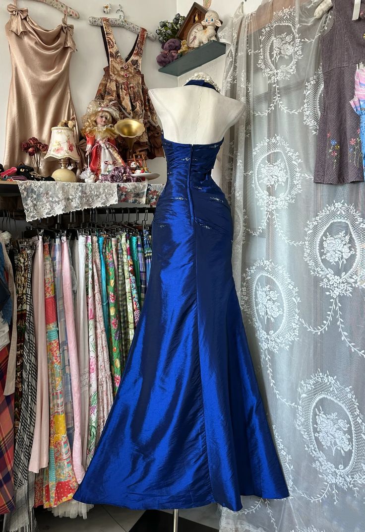 Royal Blue Mermaid Long Prom Dress Beaded Vintage Evening Dress AB1822