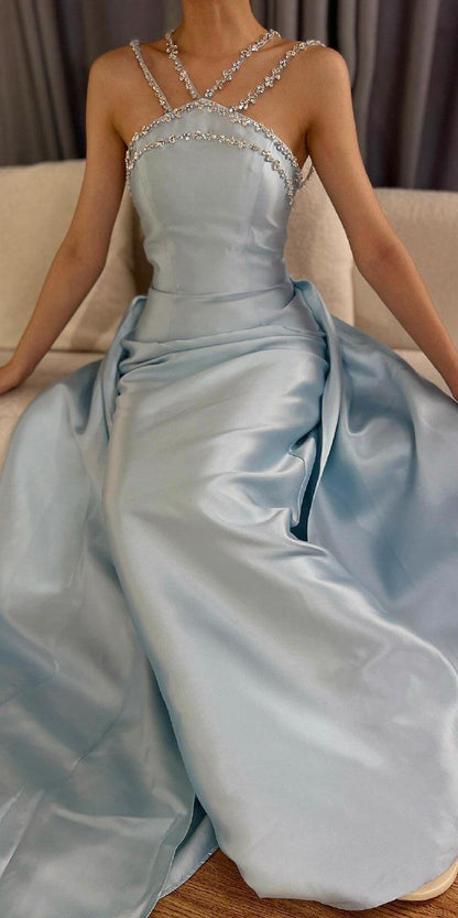 Evening Dress Glitter Decoration Satin Party Graduation Prom Dresses for Special Occasions Robe N2457