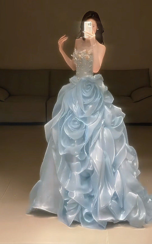 Ball Gown Strapless Light Sky Blue Prom Dress Party Dress Women Graduations Gowns For Teens High Schools AB1997