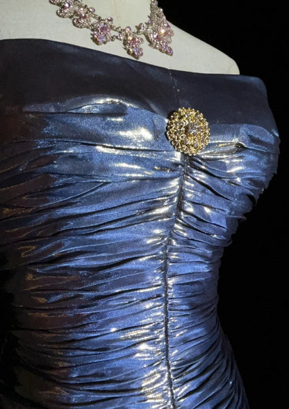 Vintage Prom Aesthetic Dresses A line Navy Blue With Beading Long Formal Dress N3025
