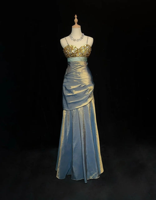 New Prom Dresses Mermaid Spaghetti Strap Floor Length Taffeta Formal Evening Dress N3697