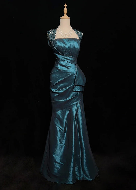 Beautiful Prom Dresses Mermaid Square Neck Teal Backless With Ruffled Bodice Long Evening Outfits N3363