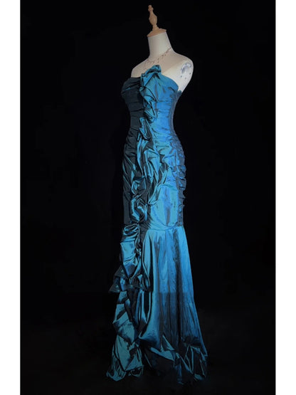 Beautiful Prom Dresses Mermaid Strapless Blue With Ruffled Bodice Long Evening Outfits N3358