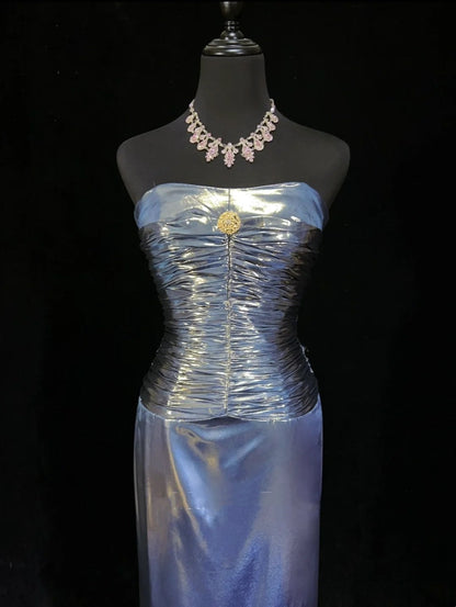 Vintage Prom Aesthetic Dresses A line Navy Blue With Beading Long Formal Dress N3025