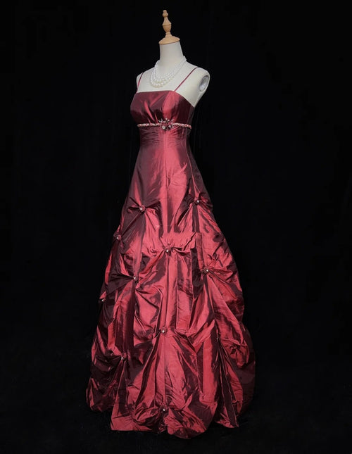 Modest Prom Dresses Ball Gown Spaghetti Strap Burgundy Satin Sweet 16 Dress Formal Evening Outfits N3614