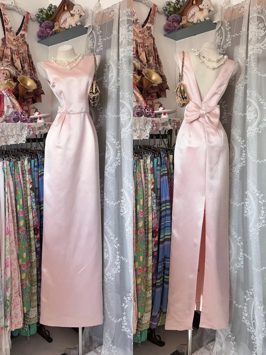 Elegant Prom Dresses Sheath Satin Pink With Slit Sleeveless Formal Evening Outfits N3785