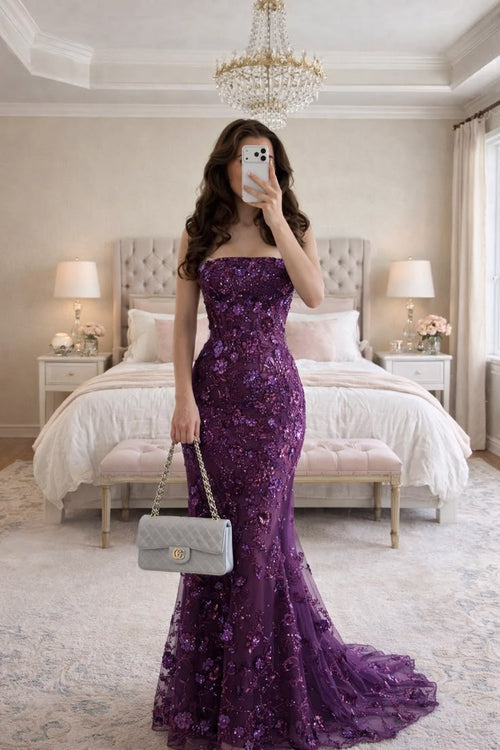 Deep Plum Sequin Mermaid Gown Luxury Evening Fashion Inspo Prom Dresses Party Wear Fashion Dress N1855