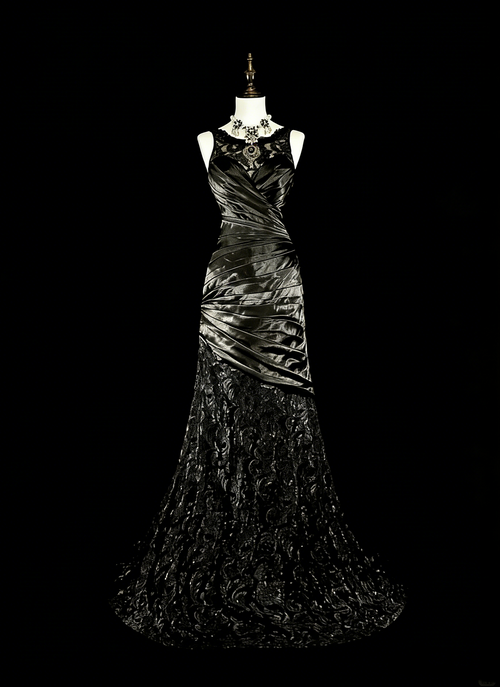 Vintage 1960s Boat Neck Sleeveless Satin Pleated Mermaid Long Prom Dresses N1574