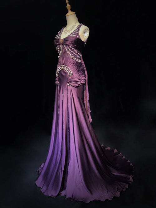 Vintage Prom Dresses Mermaid V Neck Purple Chiffon 80s With Beading Long Formal Evening Outfits N3896