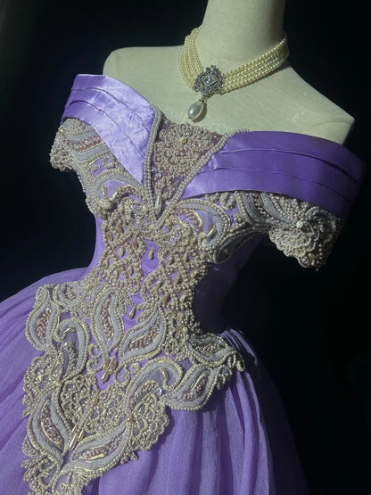Princess Prom Dresses Ball Gown Off The Shoulder Grape With Pearls Formal Evening Outfits N3885