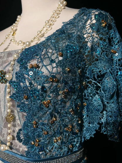 Vintage Prom Dresses Inspo Mermaid Lace Blue Tulle Lace 80s With Appliqued Formal Gowns N3366