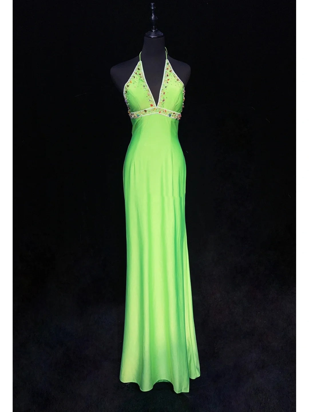 Modest Prom Dresses Mermaid Halter Green Satin Floor Length Formal Evening Outfits N3482
