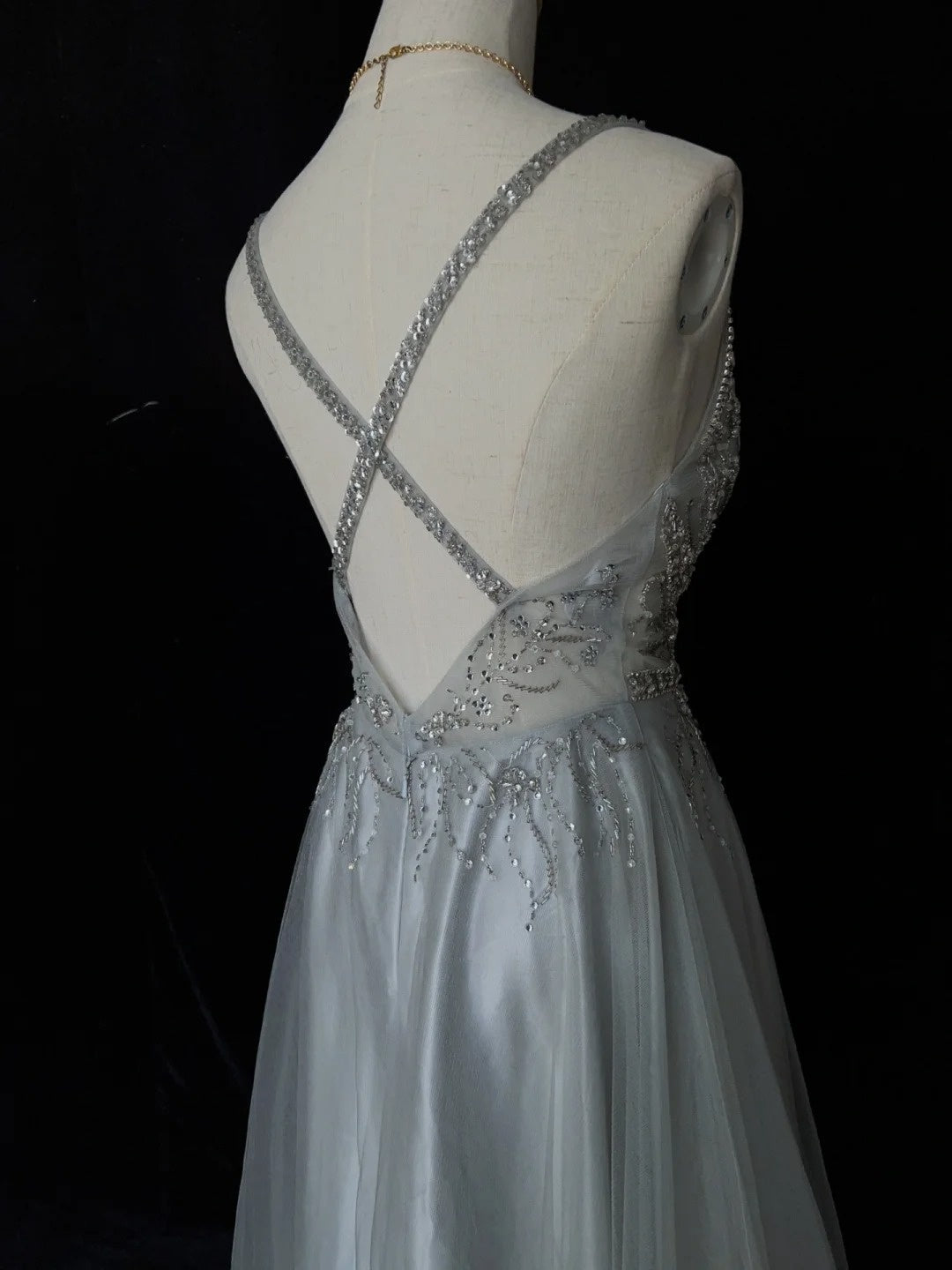 Vintage Prom Dresses Inspo A line V Neck Light Grey With Beading For Women Formal Dress N3238