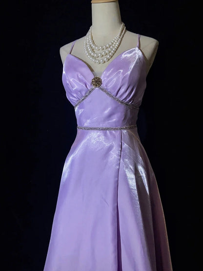 Vintage Prom Dresses 90s A Line Spaghetti Strap Lilac Long Semi Formal Evening Outfits N3658