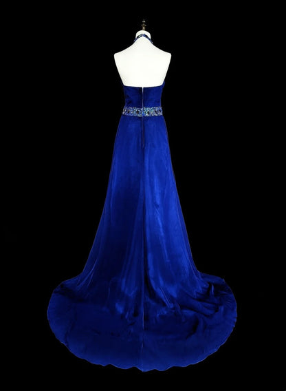 Vintage A line Royal Blue Chiffon 90s Evening Gowns Formal Birthday Dress Long Prom Dresses N1751