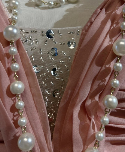 Vintage Mermaid Halter Pink With Folds Sleeveless Long Formal Dress Gown Birthday Prom Dresses N2447