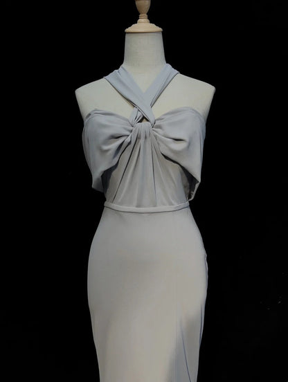 Vintage Prom Dresses Inspo Mermaid Halter Grey Long 1990s With Folded Formal Gowns N3325