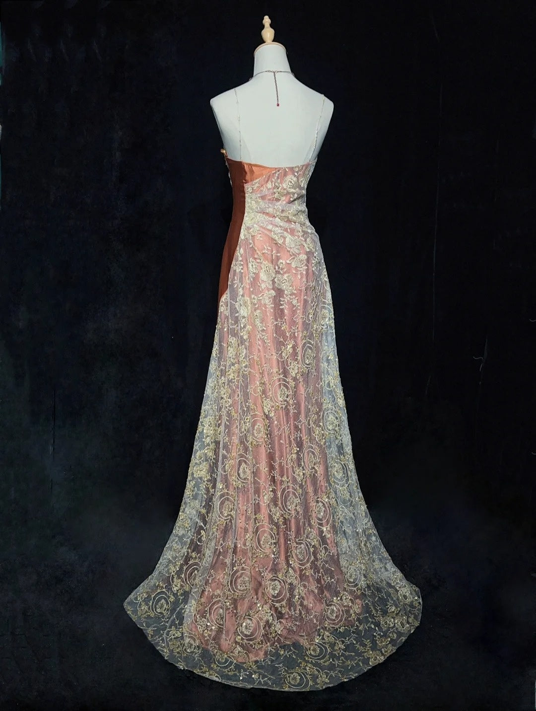 Modest Prom Dresses Mermaid Spaghetti Strap Gold Lace With Beading Long Evening Outfits N3462