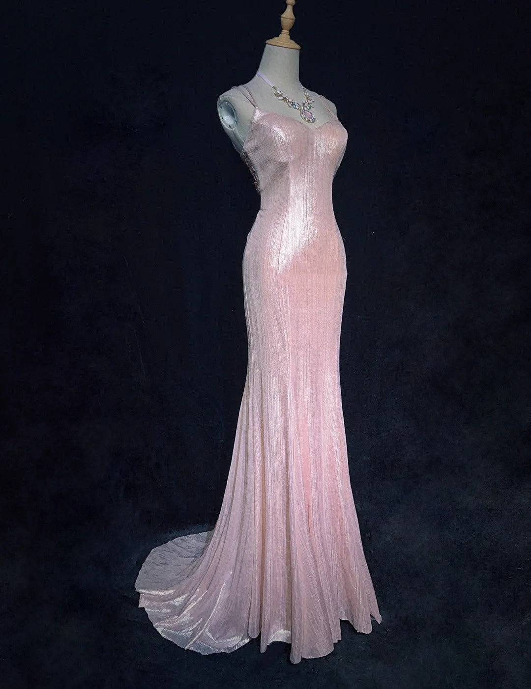 Vintage Prom Dresses Mermaid Spaghetti Strap Pink Satin 80s Long Formal Evening Outfits N3879