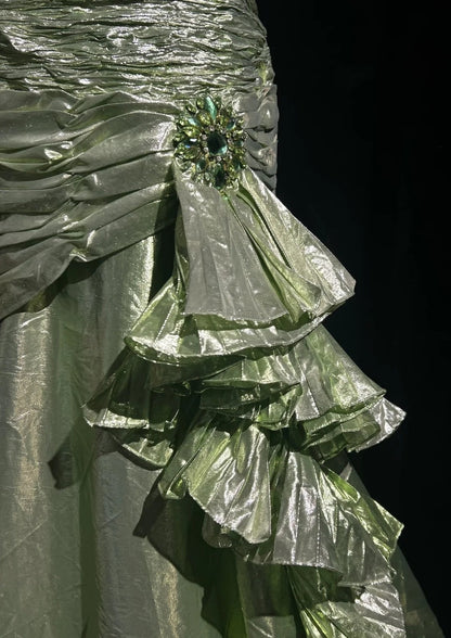 Vintage Prom Aesthetic Dresses Mermaid V Neck Green With Beading Long Formal Dress N3059