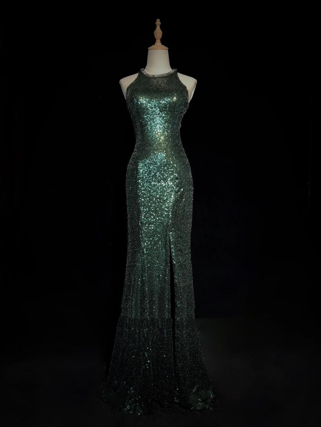 Sparkly Prom Dresses Inspo Mermaid 90s Jewel Neck Dark Green With Split For Women Formal Dress N3271