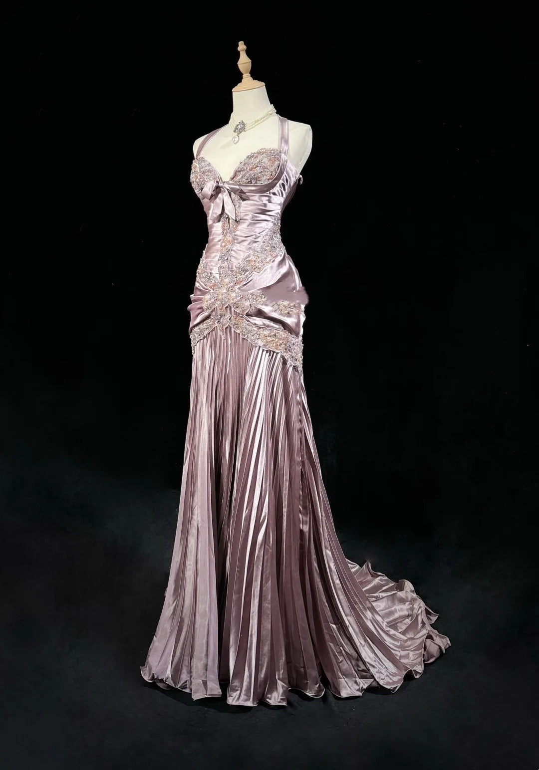 Vintage Prom Dresses 80s Mermaid Halter Pink Satin With Ruffled Long Evening Outfits N3452