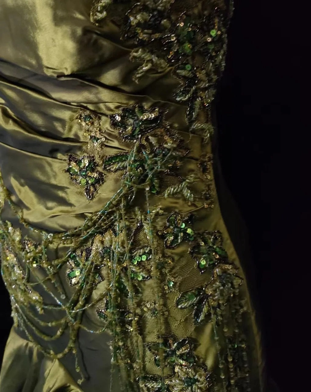 Vintage Classy Prom Dresses Mermaid Spaghetti Strap Olive Green Satin With Lace Beading Evening Long Dress N3294