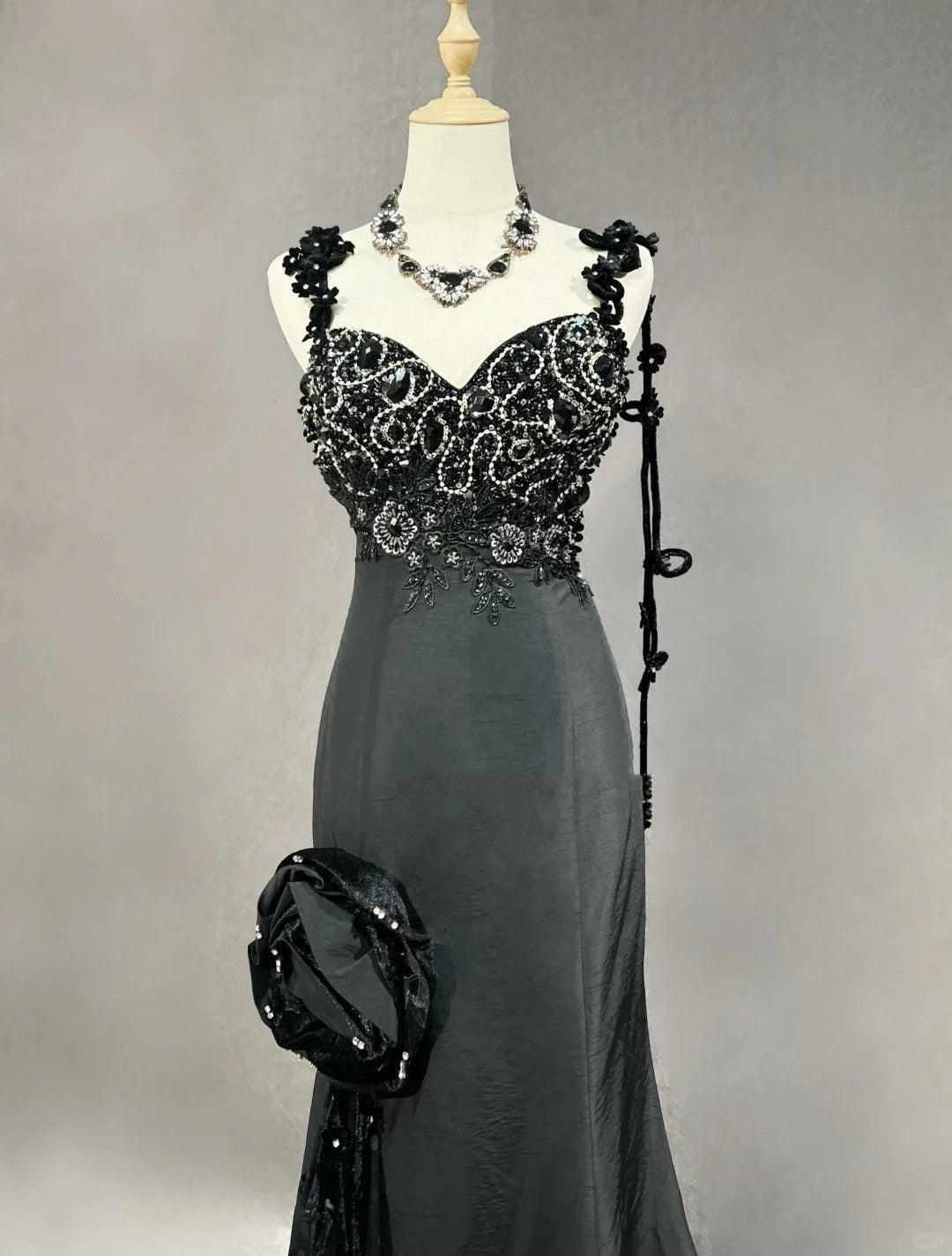 Vintage Prom Dresses Inspo Mermaid Spaghetti Strap Black Long 1990s With Beaded Appliqued Formal Gowns N3378