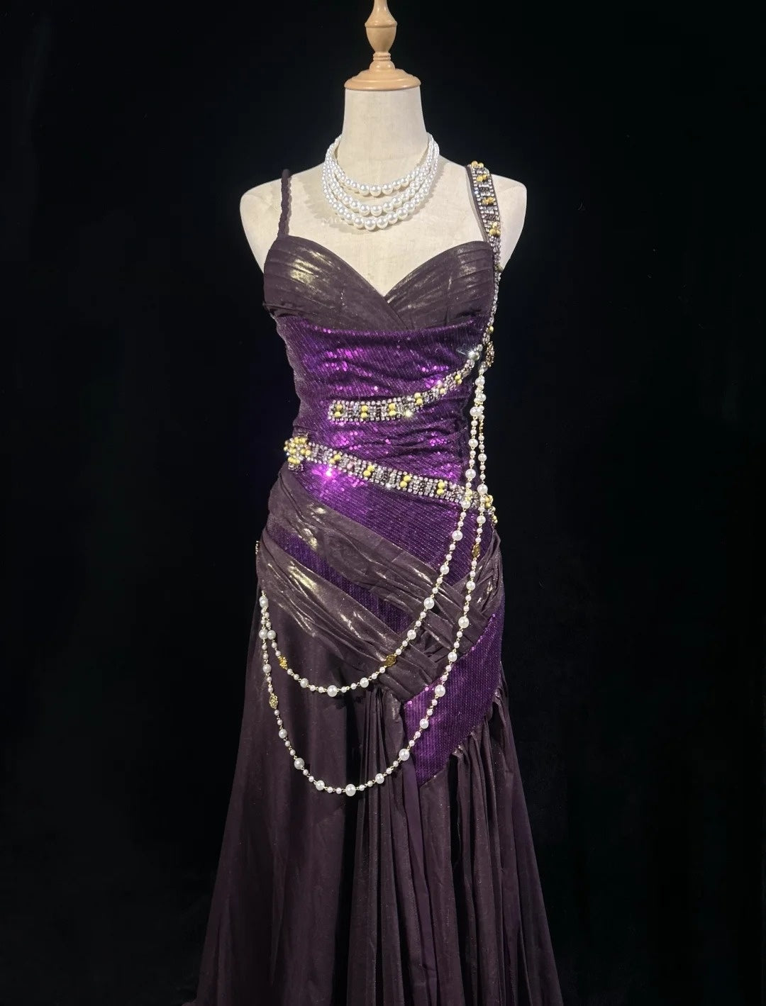 Vintage Prom Dresses 1960s Mermaid Spaghetti Strap Purple With Beaded Long Prom Gown N3117