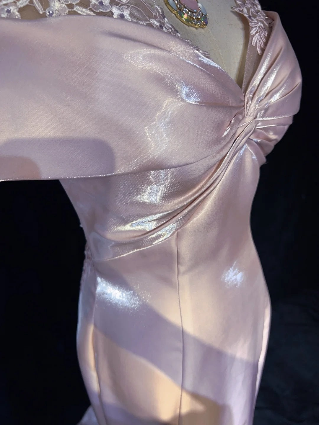 Vintage Prom Dresses Inspo Mermaid Off The Shoulder Pink Satin 80s With Lace Formal Gowns N3374