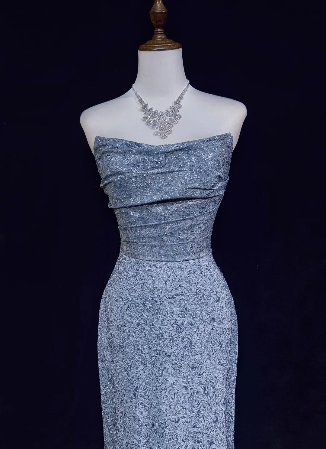 Vintage Prom Dresses 1960s Mermaid Strapless Blue Sequined With Ruffled Long Prom Gown N3097