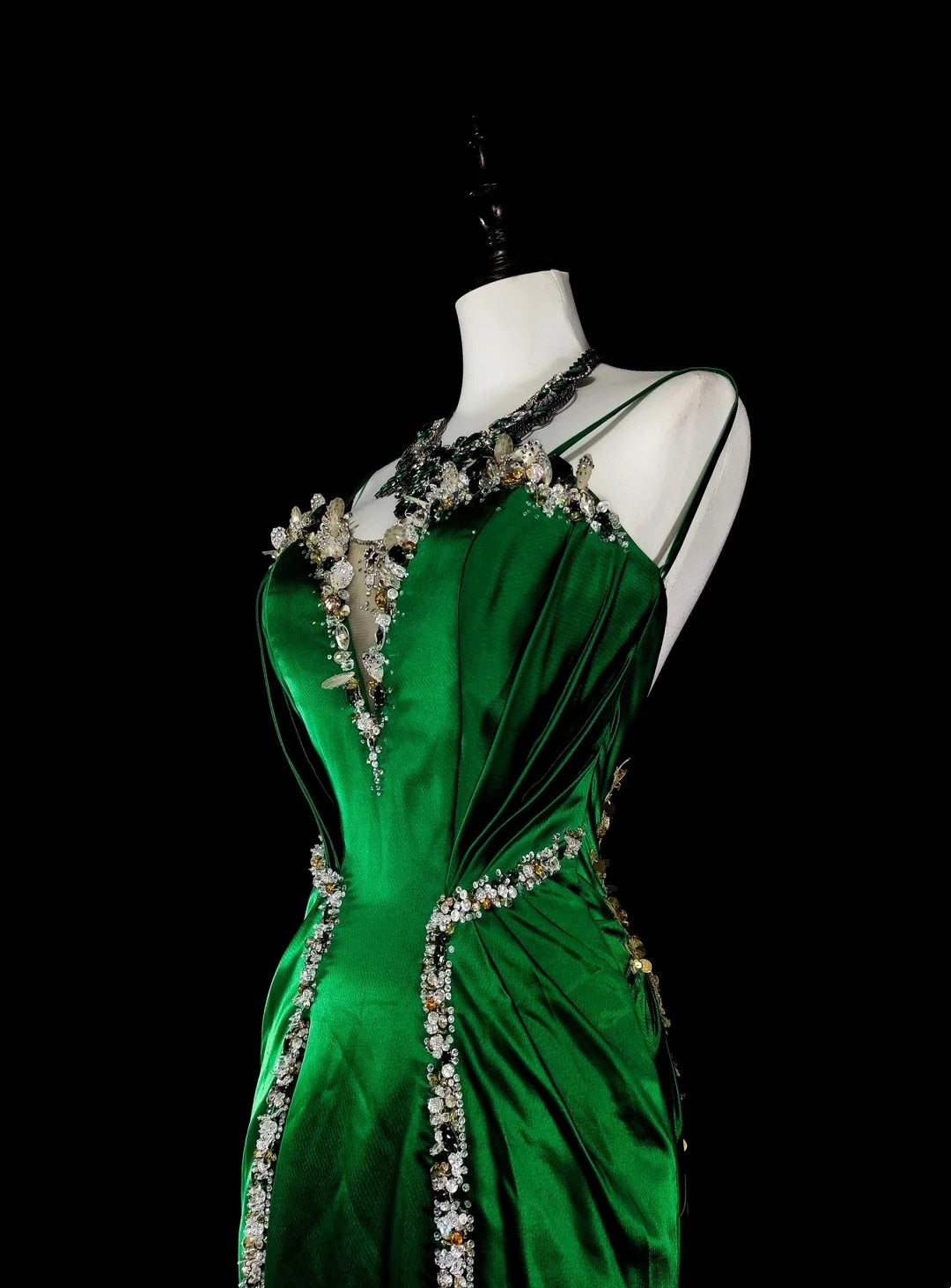 Vintage Mermaid Spaghetti Straps Green Satin Backless Long Gowns Formal 18th Birthday Party Prom Dresses N1750