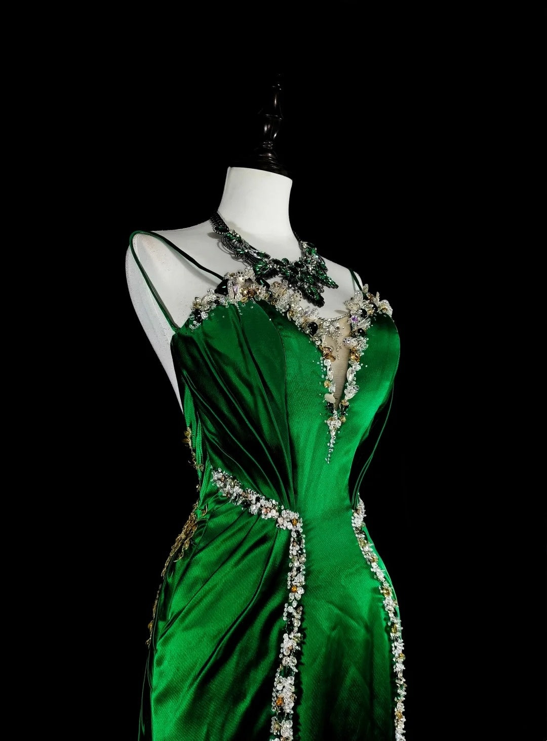 Vintage Mermaid Spaghetti Straps Green Satin Backless Long Gowns Formal 18th Birthday Party Prom Dresses N1750