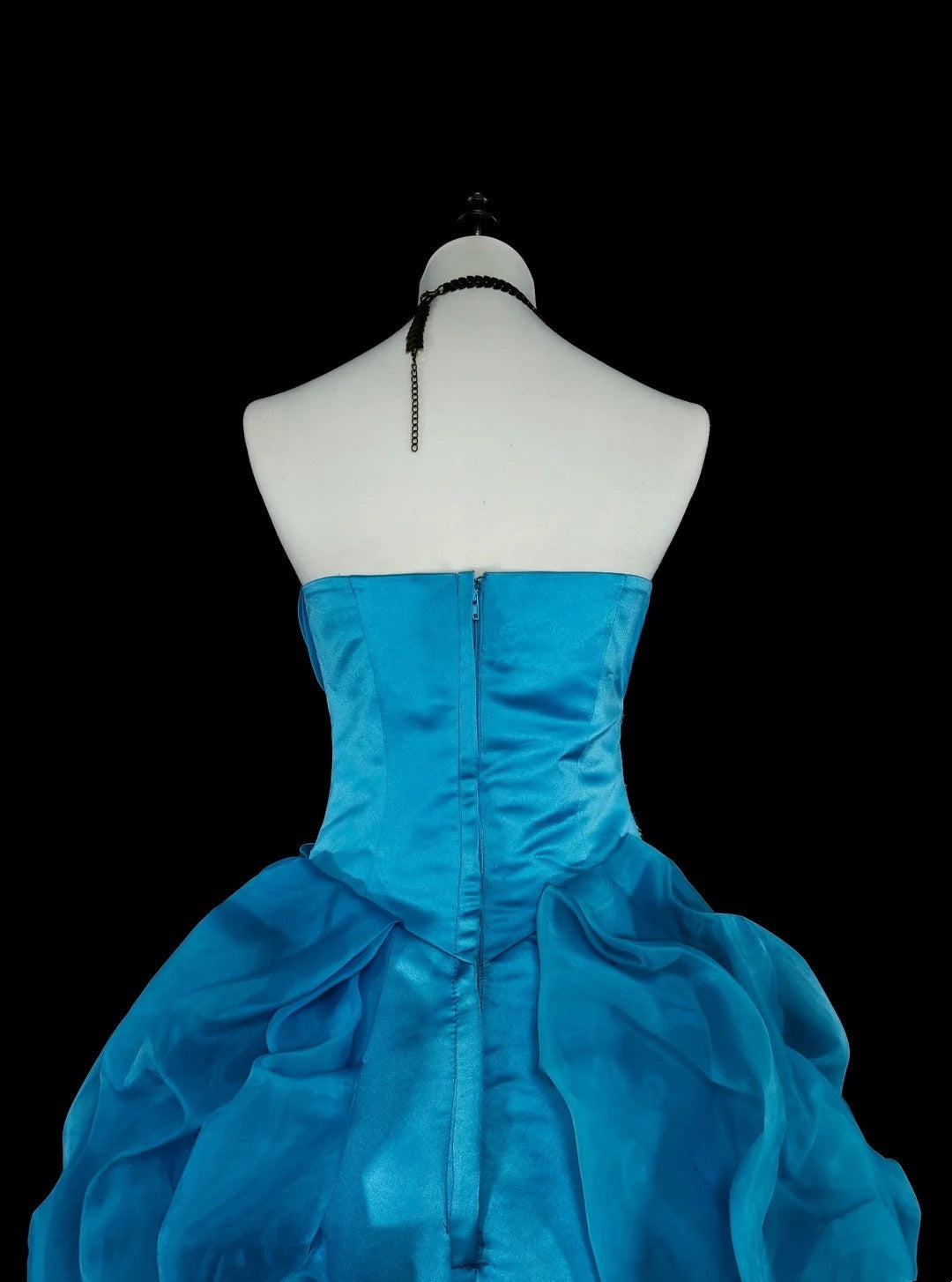 Vintage 1760s Ball Gown Strapless Blue Organza Sleeves Pleated Long Prom Dresses N1586