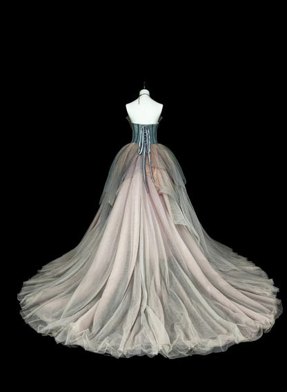 Modest Prom Dresses Ball Gown Sweetheart Tulle Sleeveless Evening Long Quince Dress N3076