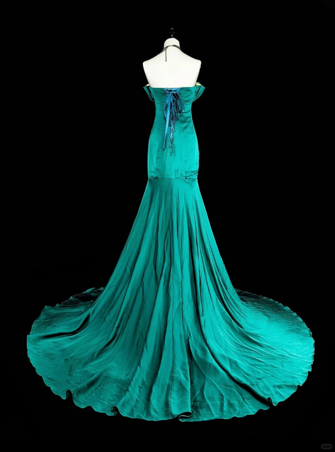 Vintage Mermaid Strapless Satin Green 70s With Pleated Beads Long Prom Gown Party Wear Dresses N1842