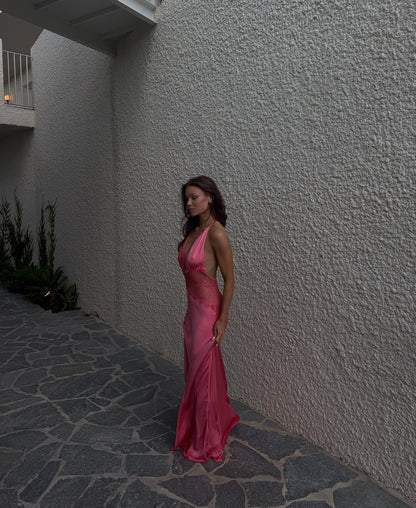 Classy Prom Dresses Inspiration Sheath Halter Pink Silky Satin Long Semi Formal Dance Grad Prom Dress For Teens High Schools AB1953