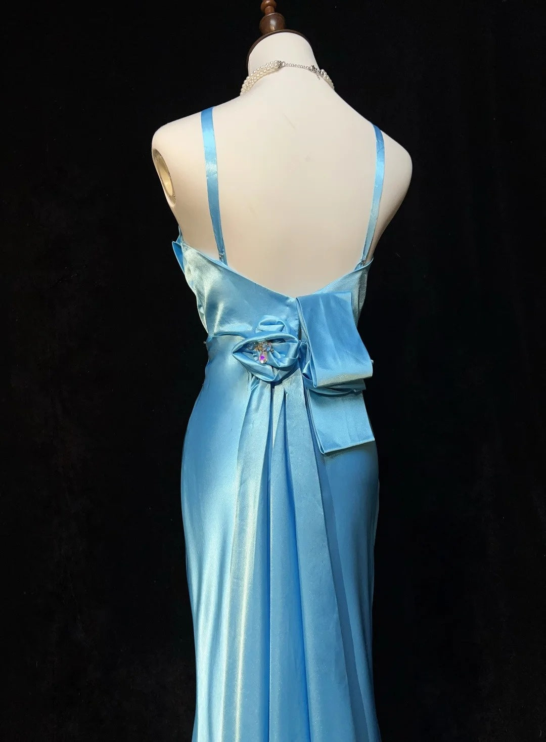 Classy Prom Dresses Mermaid Halter Floor Length Tiffany Blue Satin Formal Evening Dress N3698