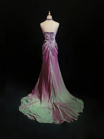 Glamour Prom Dresses Mermaid Halter Grape With Pearls Formal Evening Outfits N3851