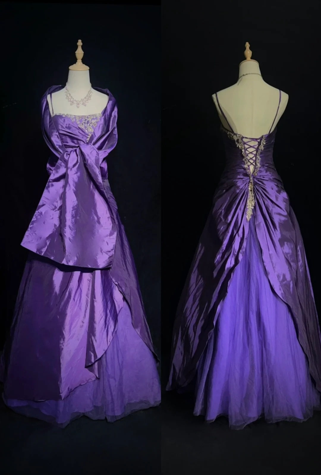 Vintage Prom Dresses 1960s Ball Gown Spaghetti Strap Purple With Beaded Cape Long Prom Gown N3120