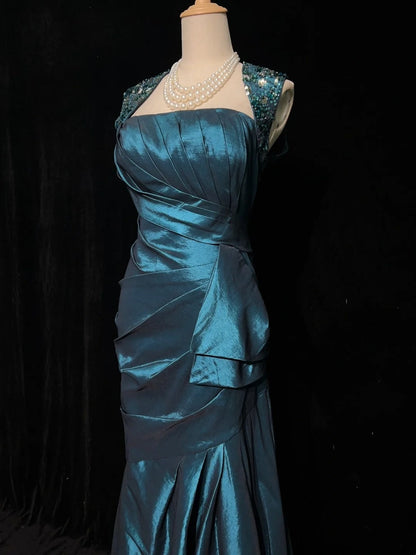 Beautiful Prom Dresses Mermaid Square Neck Teal Backless With Ruffled Bodice Long Evening Outfits N3363