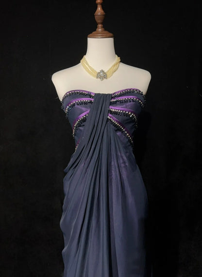 Vintage Prom Aesthetic Dresses A line Sweetheart Purple With Beading Long Formal Dress N3064